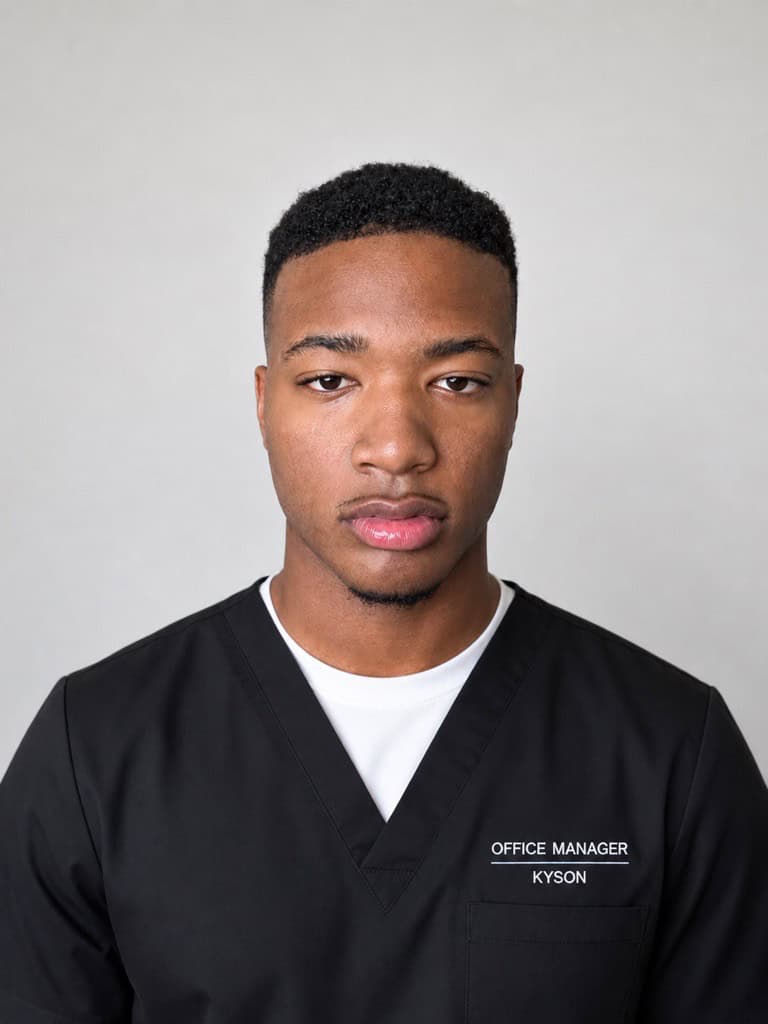 Kyson France, Revive Highland Park office manager, pictured in a medical scrub top, welcoming patients